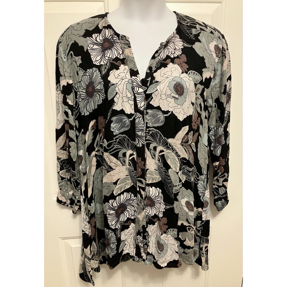 Masai Tunic Top Dress Size M Medium Black Long‎ Sleeve Floral Boho Leafy Women’s